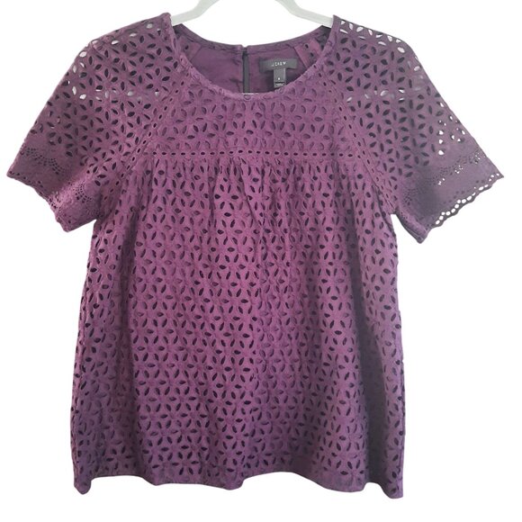 J. Crew Womens Purple Eyelet Short Sleeve Blouse - Picture 1 of 10